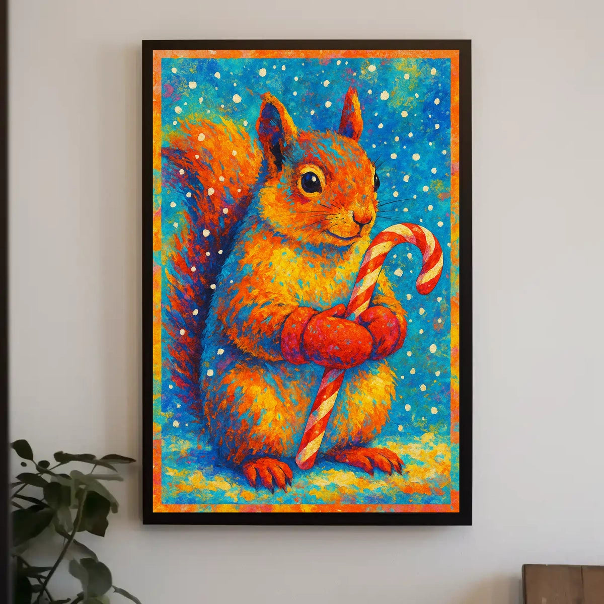 Festive Squirrel With Candy Cane Poster