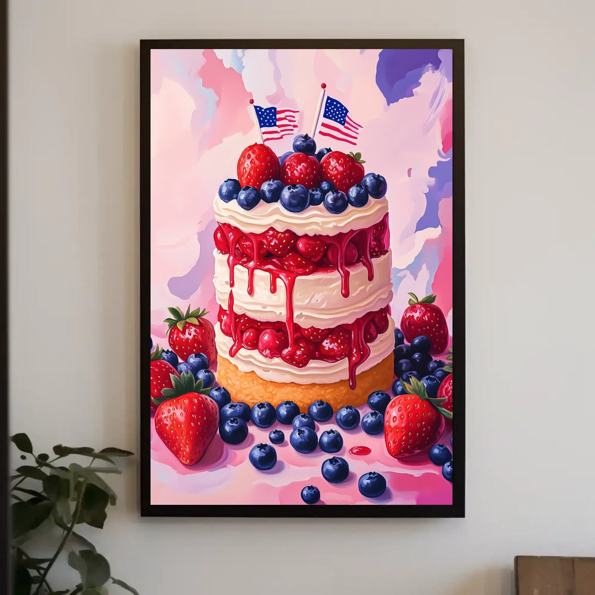 Vibrant American Flag Street Scene Impressionist Poster