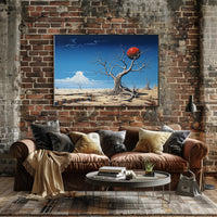 Surreal Desert Landscape with Red Sphere Artistic Poster