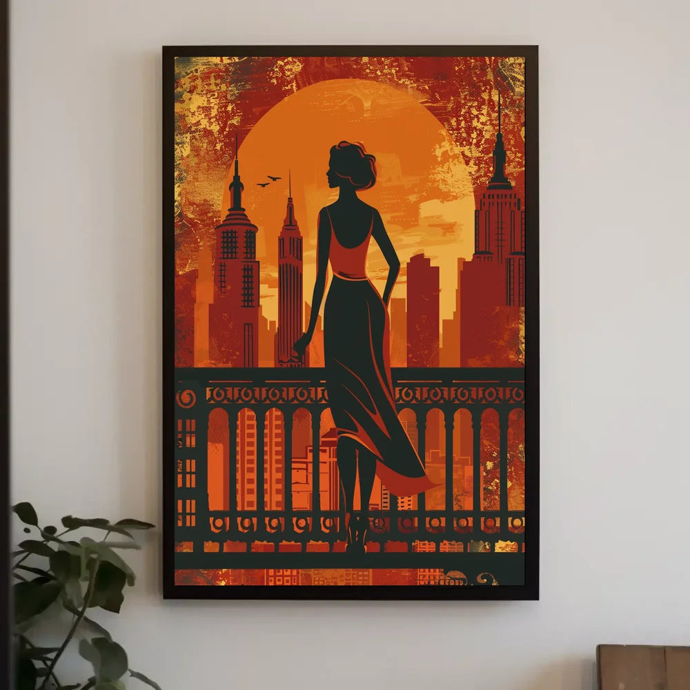 Urban Elegance: Vintage Cityscape Silhouette Poster