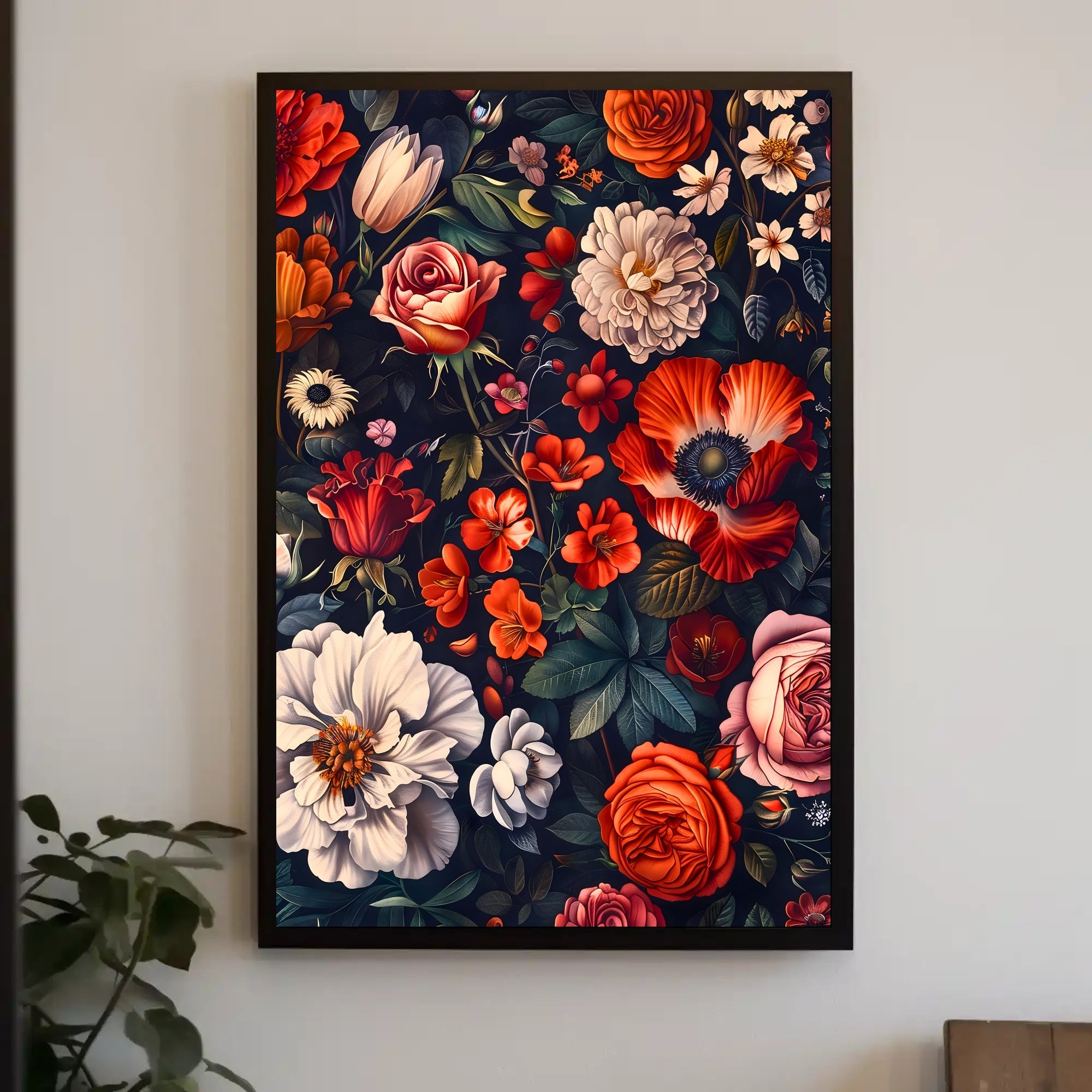 Floral Symphony Against Darkness: Artistic Poster