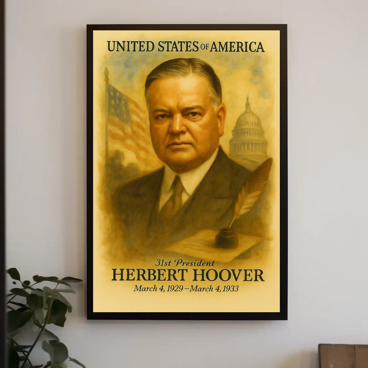 Herbert Hoover 31st President of the United States Vintage Watercolor Poster