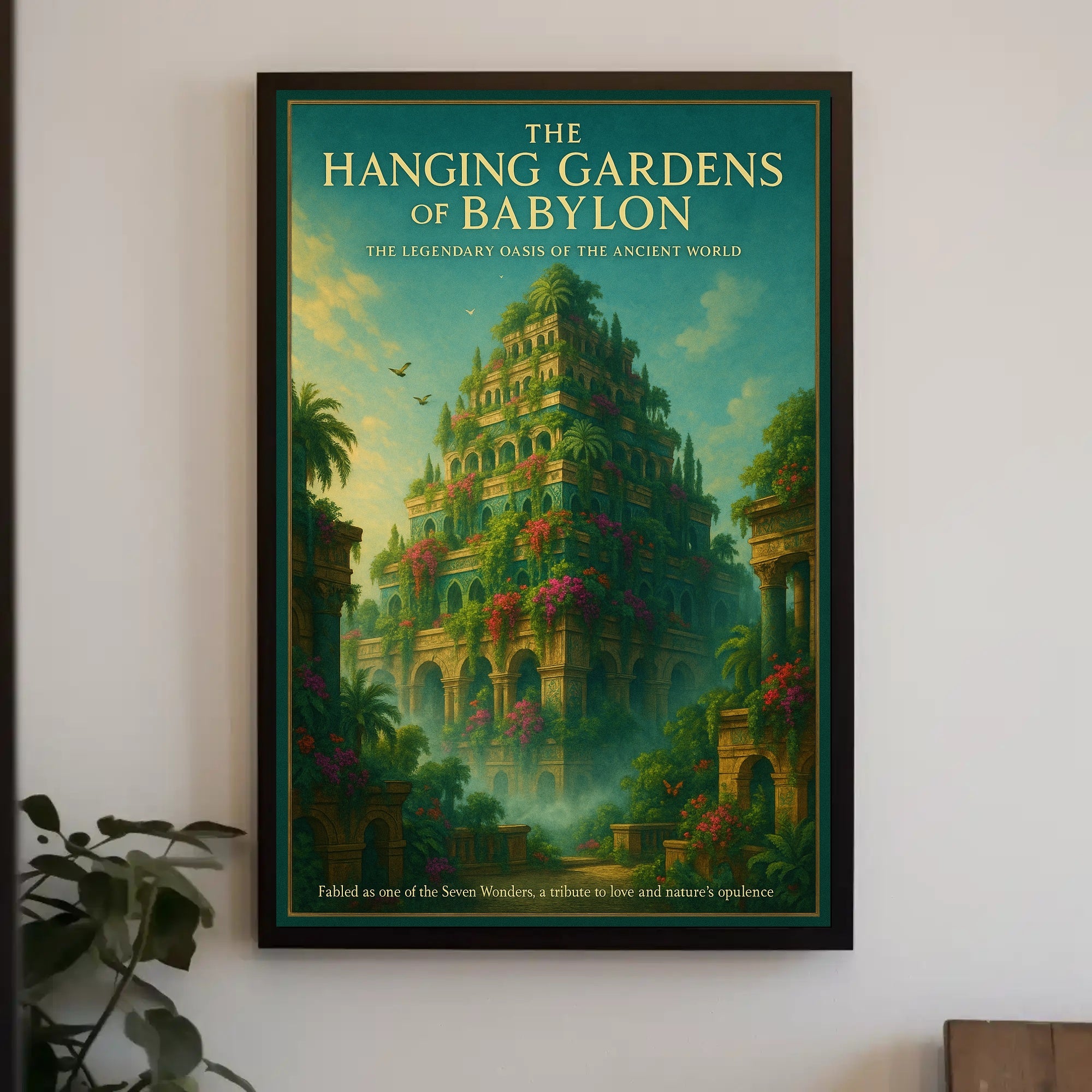 Hanging Gardens of Babylon Photorealistic Fantasy Mythology Poster