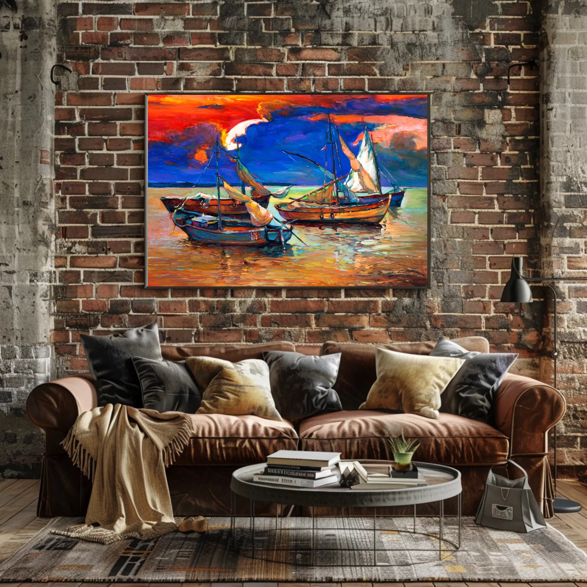 Vibrant Sunset Over Sailboats Poster