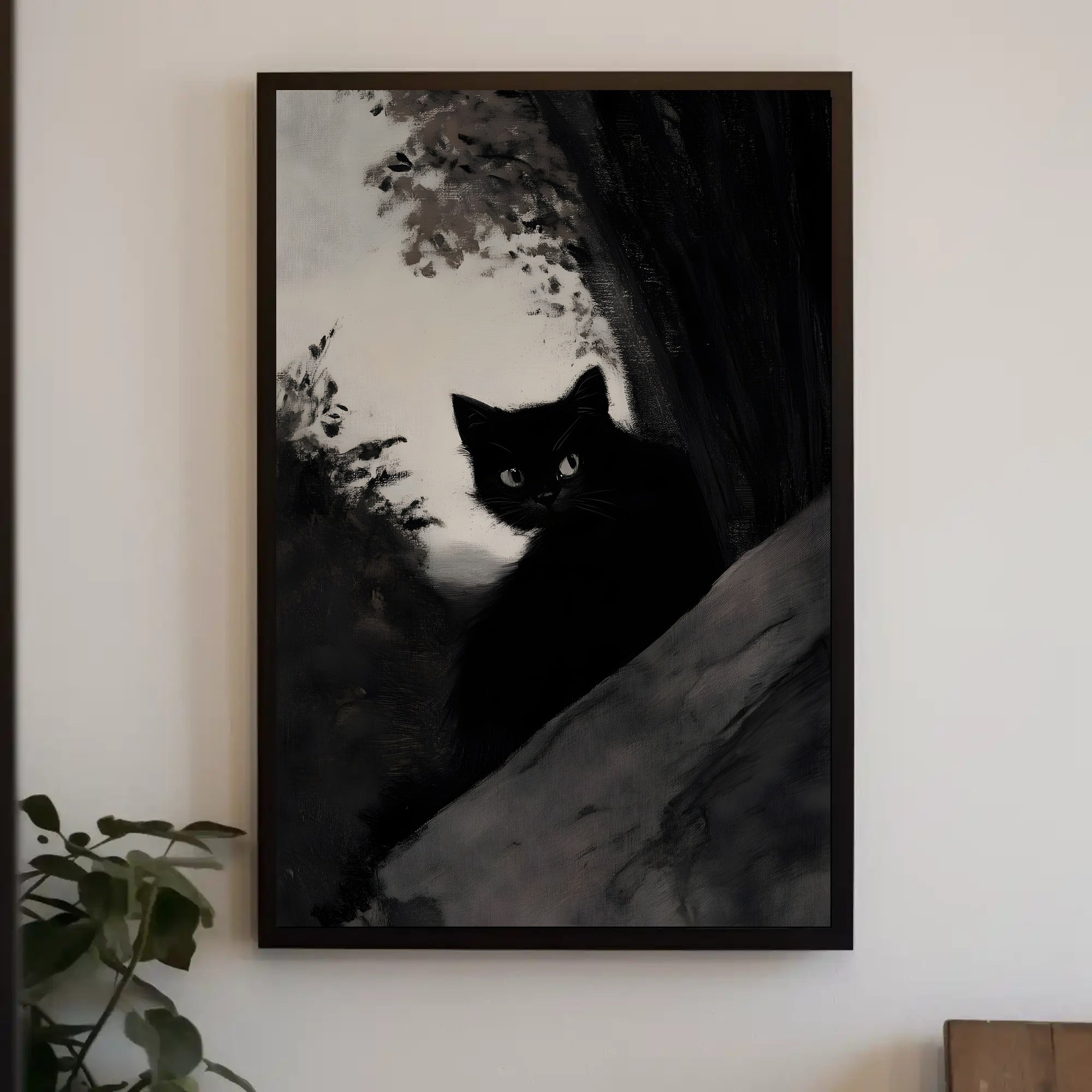 Black Cat in Shadowy Forest Animal Poster PosterGoat