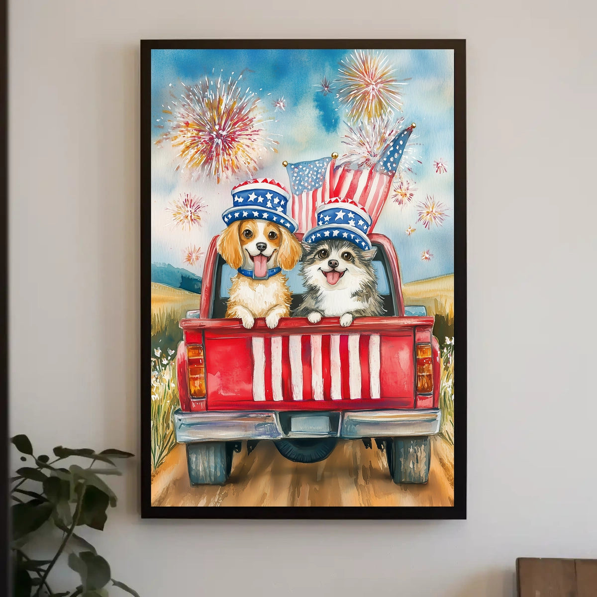 Watercolor Dog And Cat Portrait Wall Art Print Poster