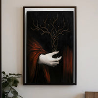 Surreal Hand Art with Red Fabric Abstract or Artistic Poster PosterGoat