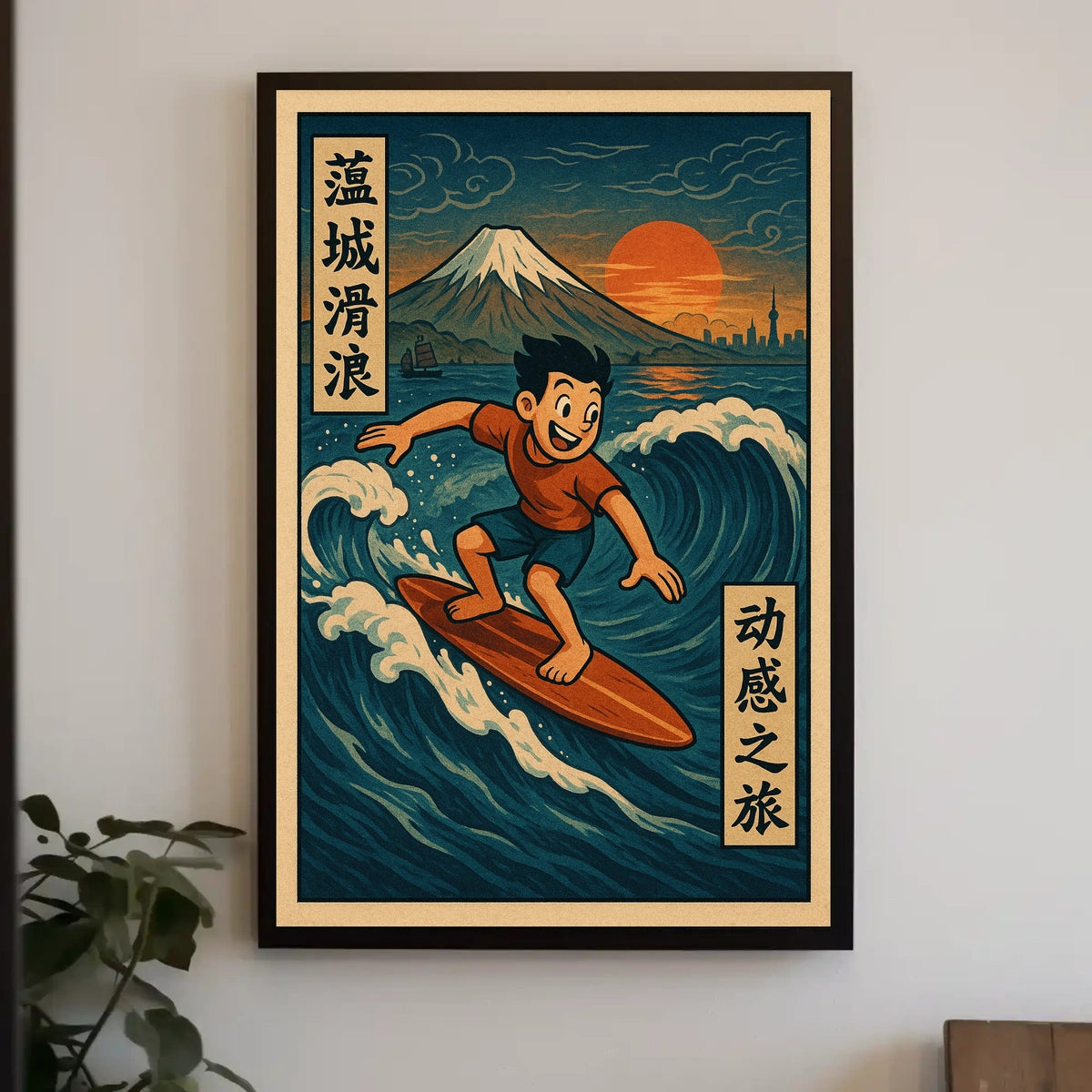 Surfing Adventure at Mount Fuji Poster