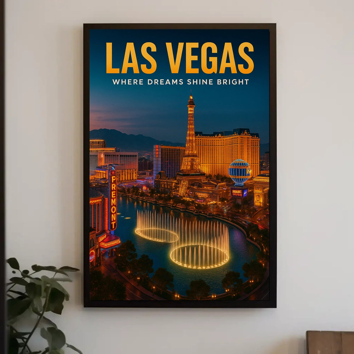 Las Vegas Neon Skyline Poster For Living Room Decor