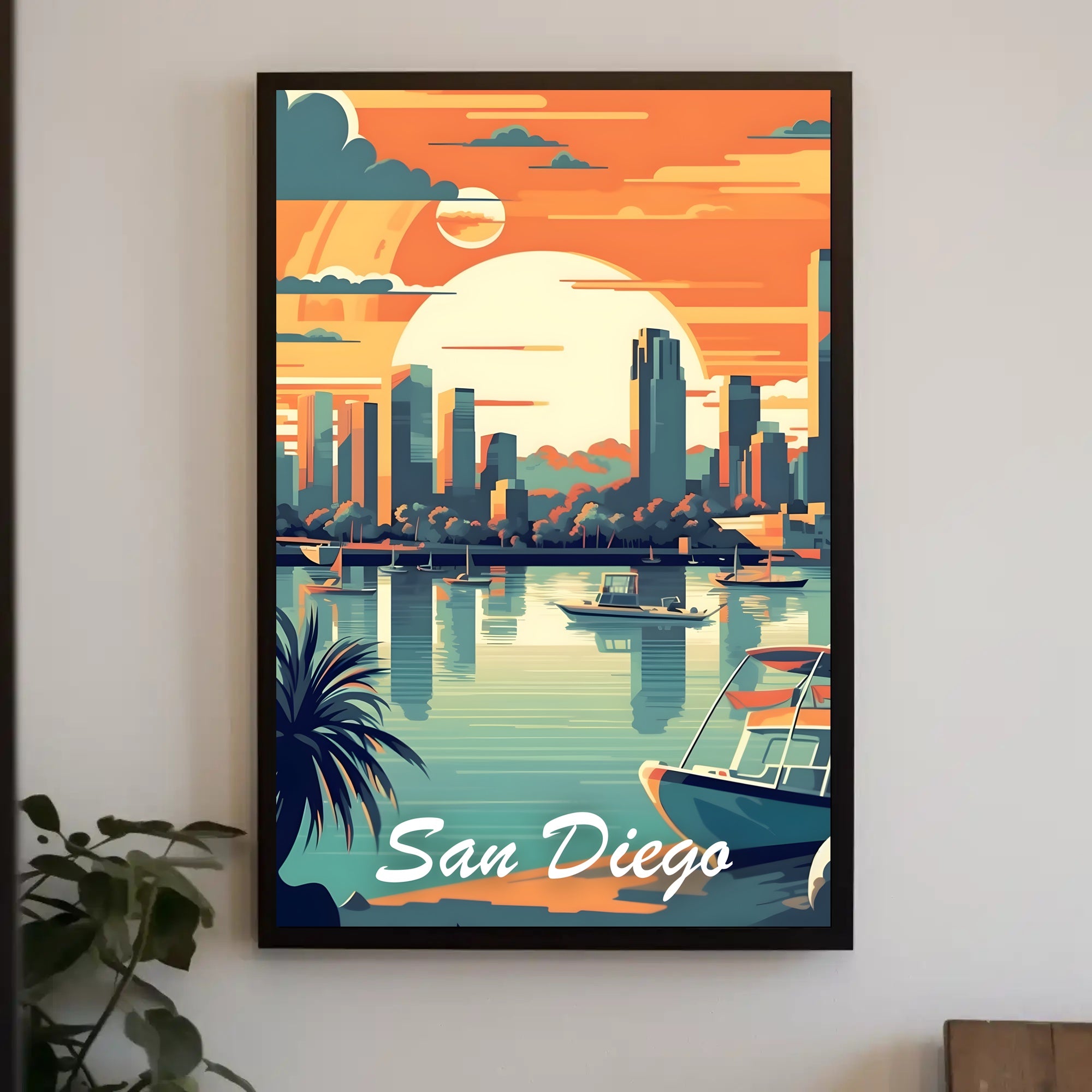 San Diego Skyline Sunset Travel Poster