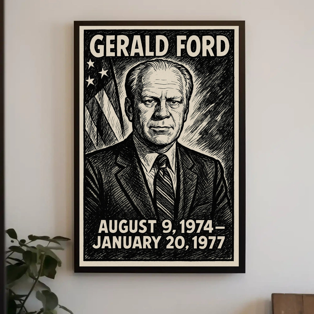 Gerald Ford 38th President of the United States B & W Comic Sketch Poster