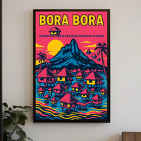 Bora Bora Vintage Travel Poster with Iconic Overwater Bungalows PosterGoat