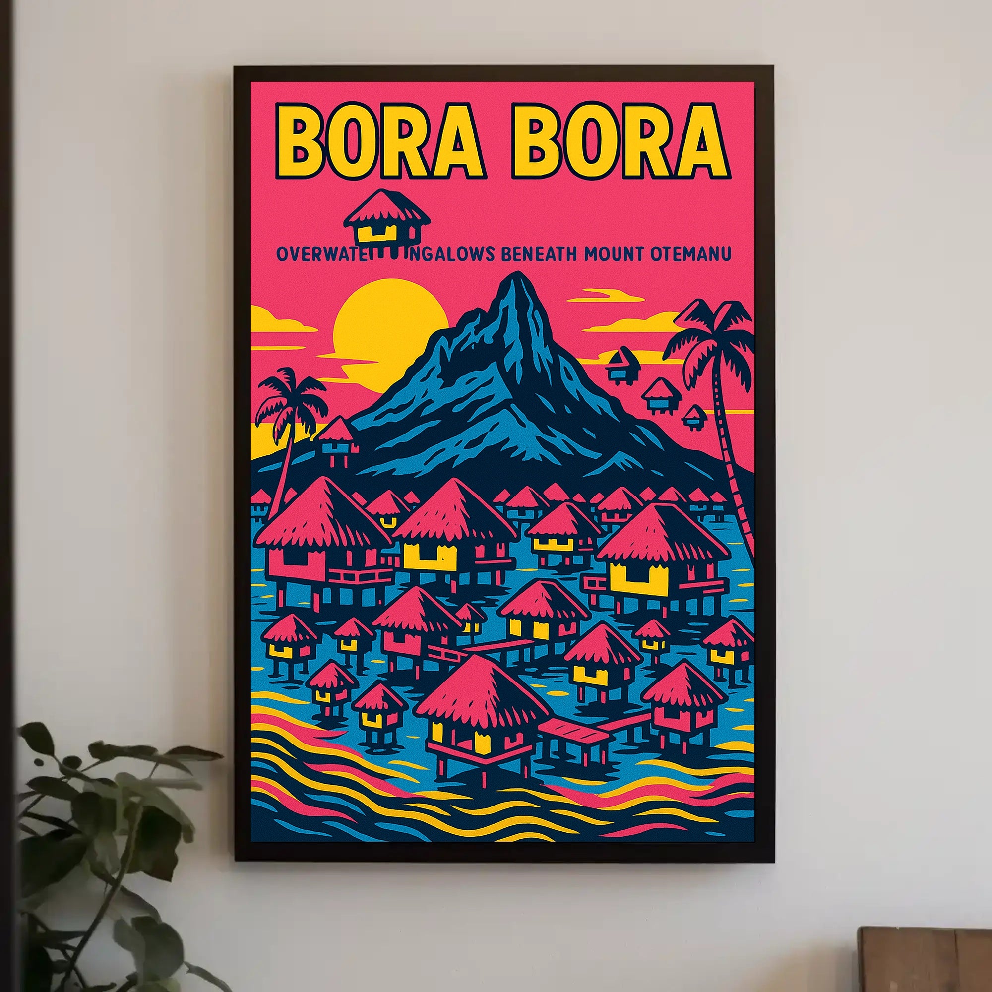 Bora Bora Vintage Travel Poster with Iconic Overwater Bungalows PosterGoat