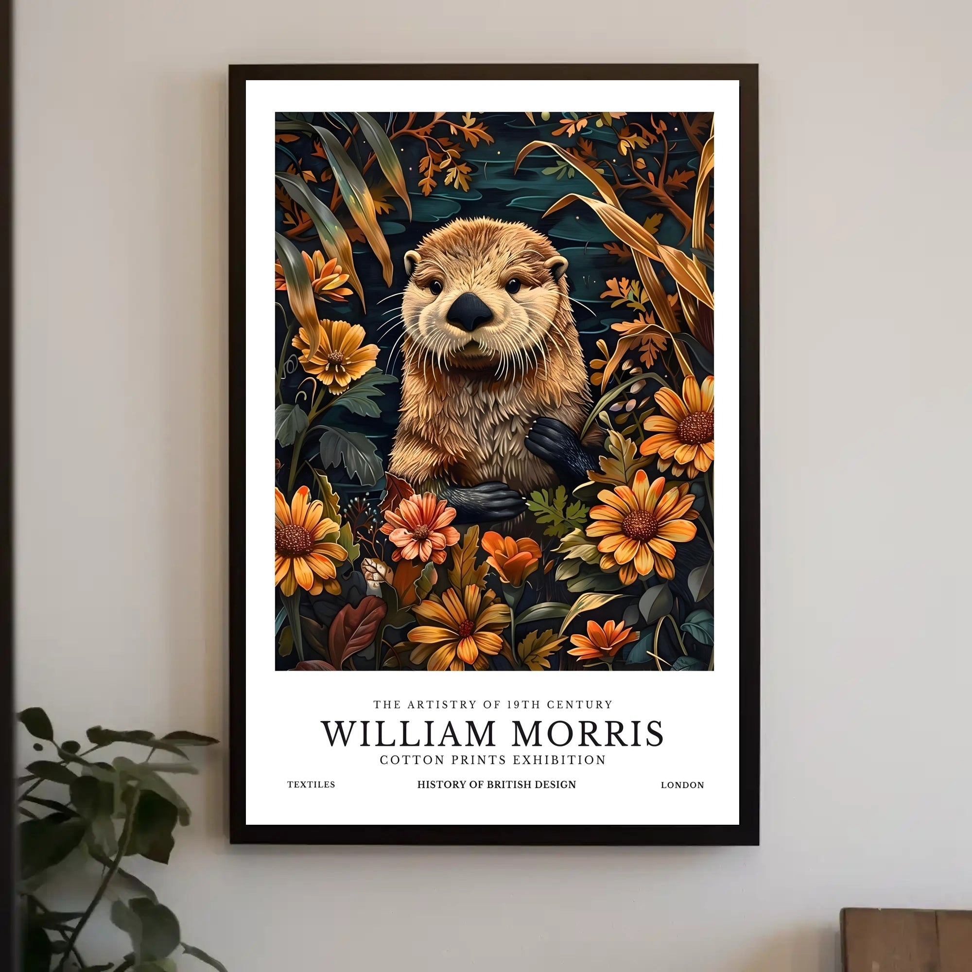 Otter in Arts and Crafts Floral Artistic Poster