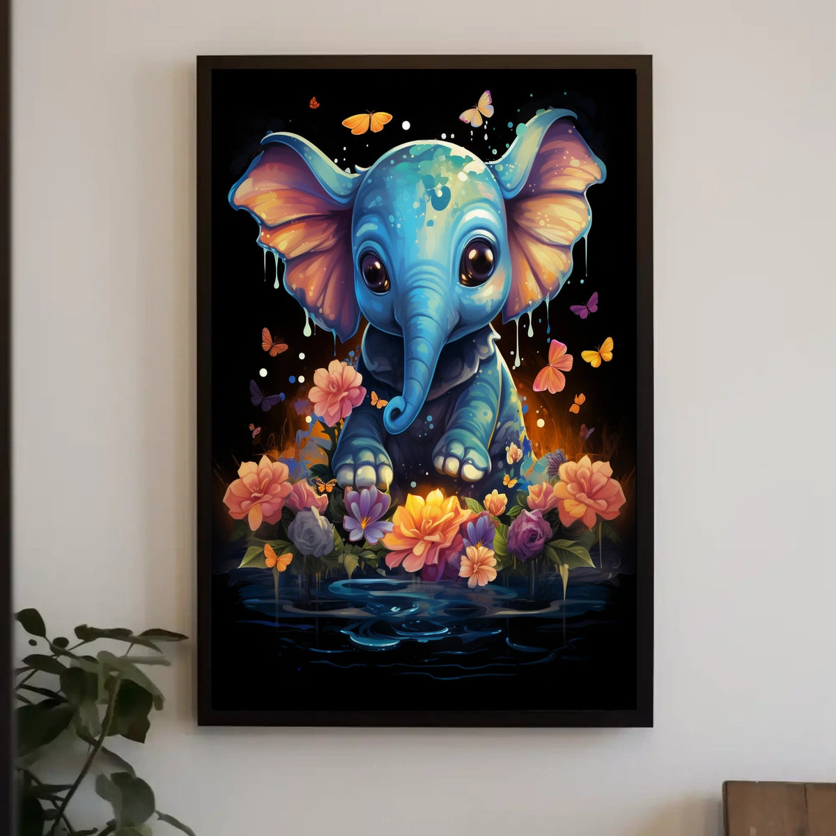 Whimsical Blue Elephant Surrealism Poster