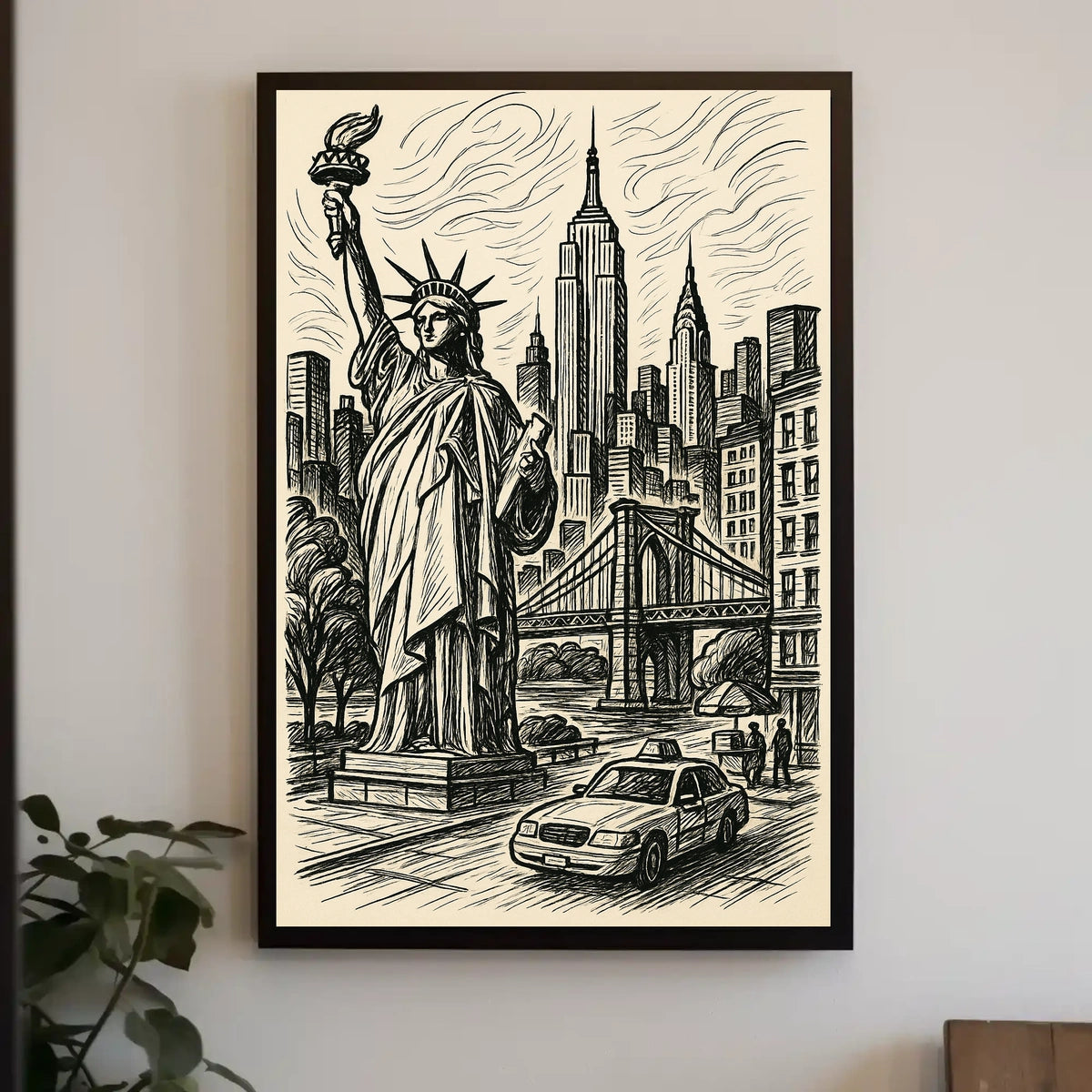 New York City Poster Vintage Monochrome Cityscape Wall Art
