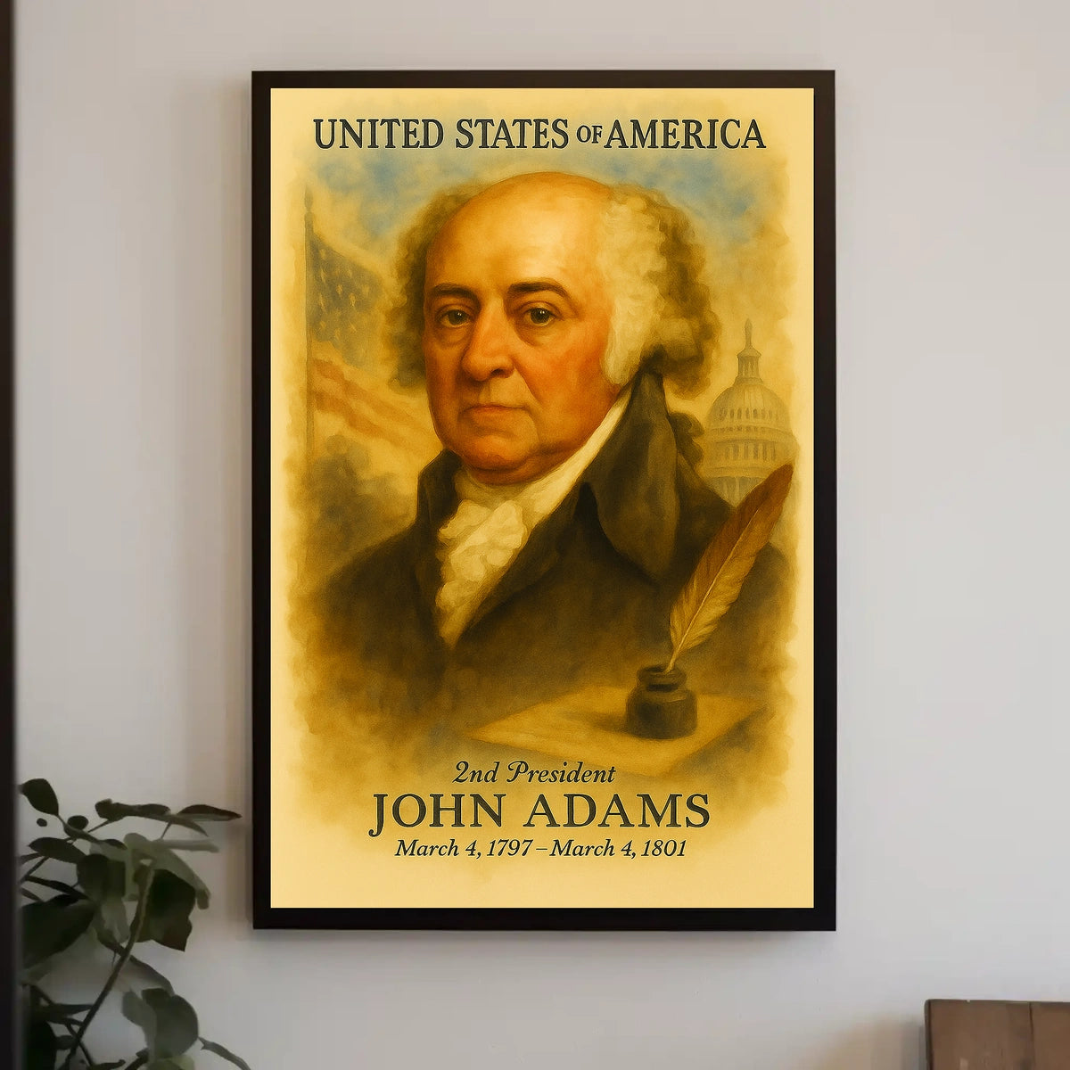John Adams 2nd President of the United States Vintage Watercolor Poster