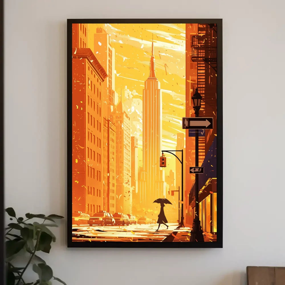 New York City Skyscraper Sunset Poster Modern Wall Art