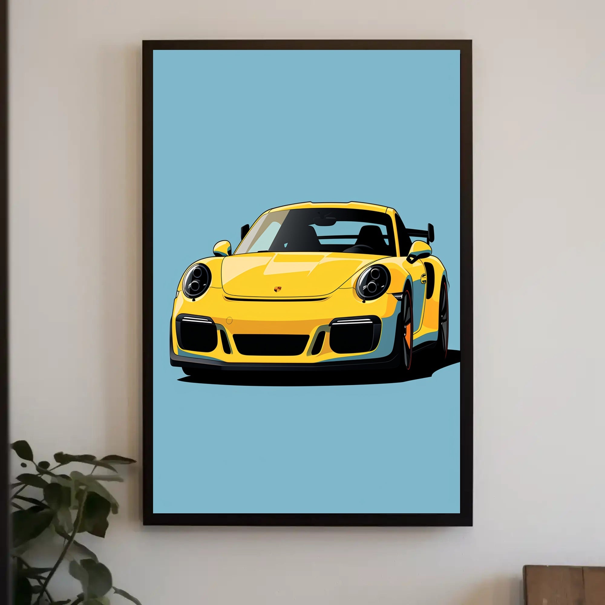 Vibrant Yellow Sports Car Illustration Poster PosterGoat