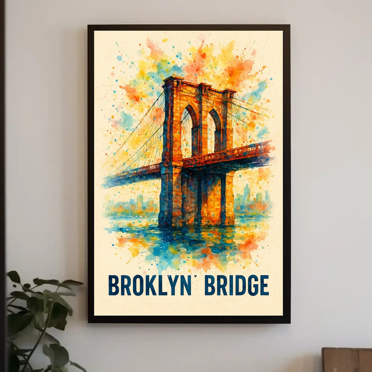 Brooklyn Bridge Vibrant Watercolor Art Poster Print
