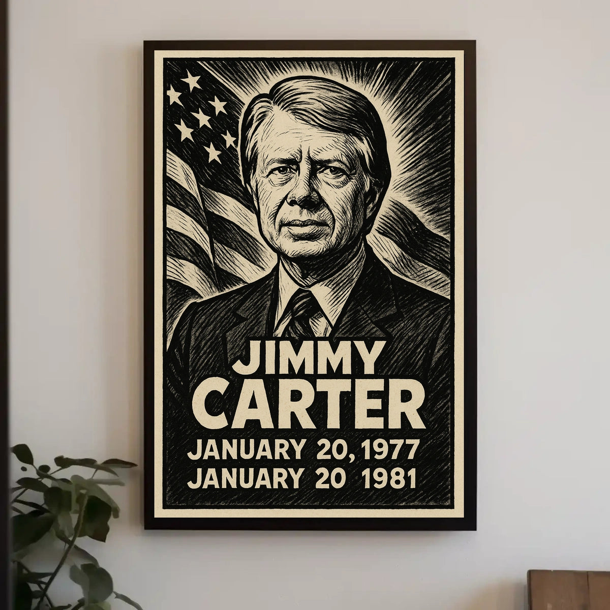 Jimmy Carter 39th President of the United States B & W Comic Sketch Poster