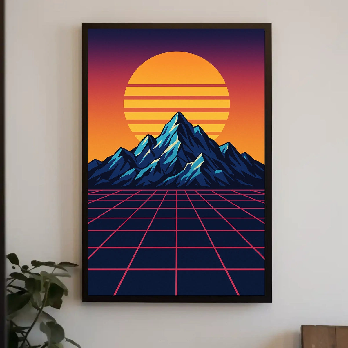 Retro-Futuristic Synthwave Sunset Art Print - Futuristic Sci-Fi Poster