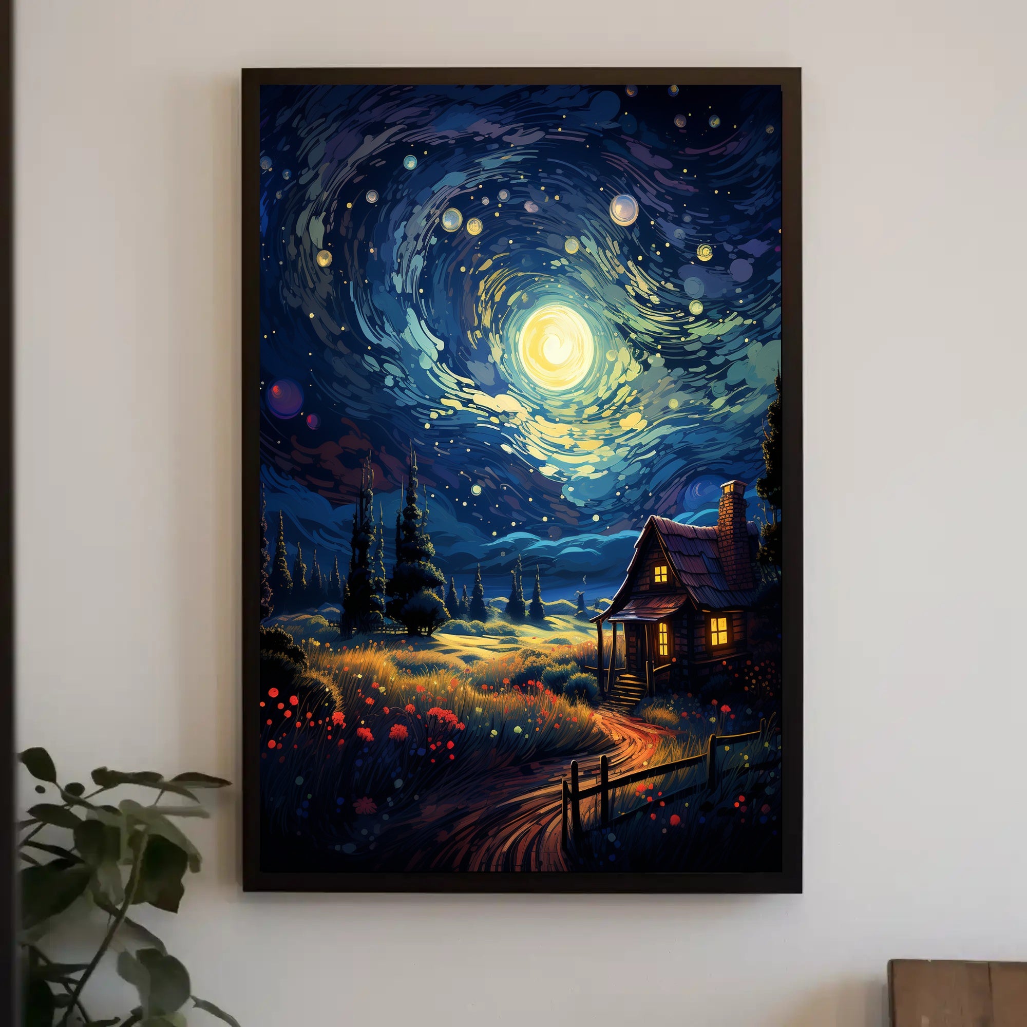 Starry Night Cottage Poster