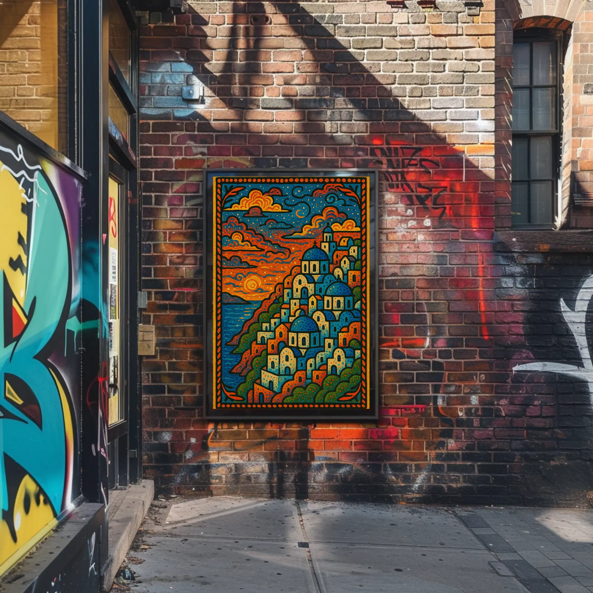 Mediterranean Coastal Village Artistic, Vibrant Travel Poster