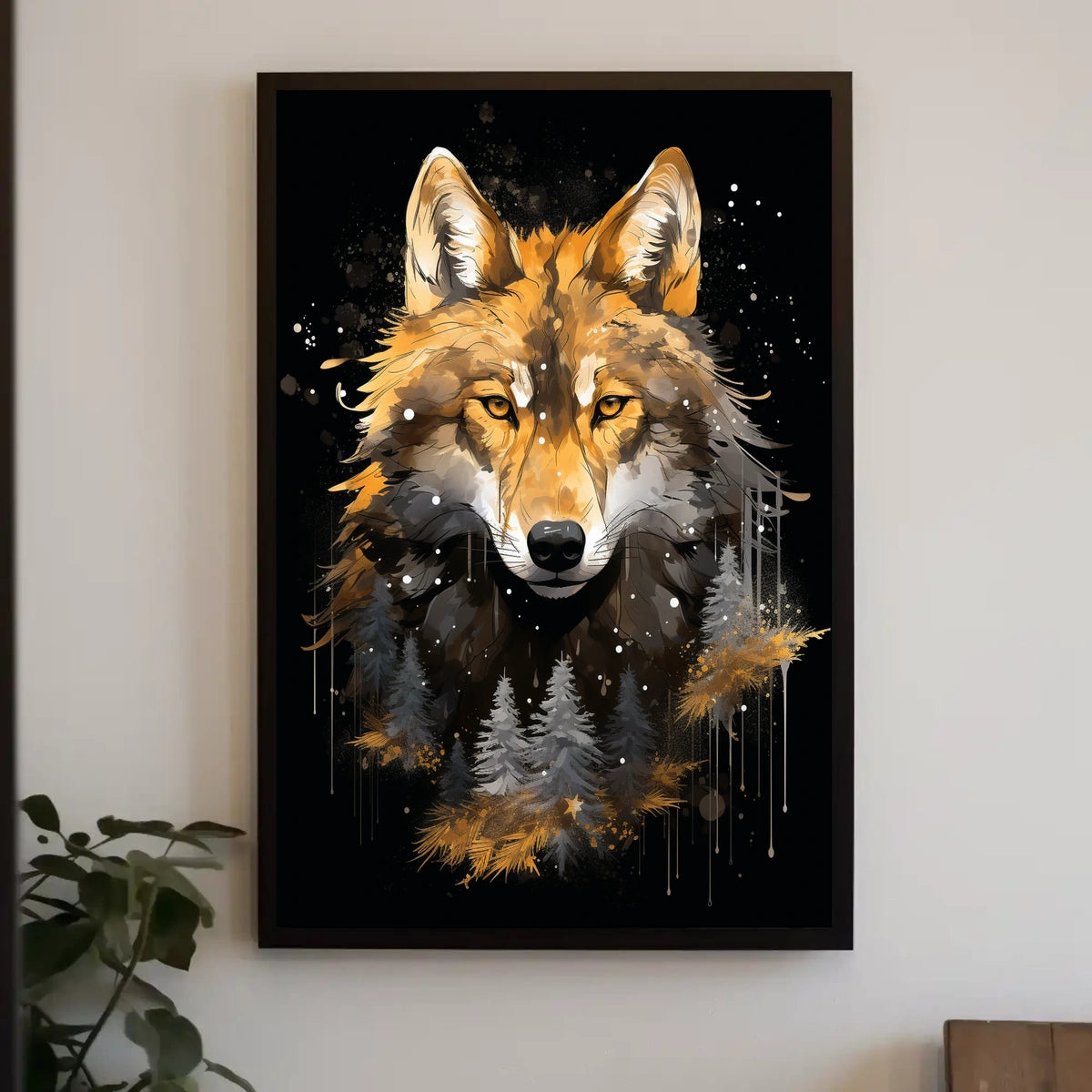 Stylized Wilderness Wolf Depiction Artistic Animal Poster