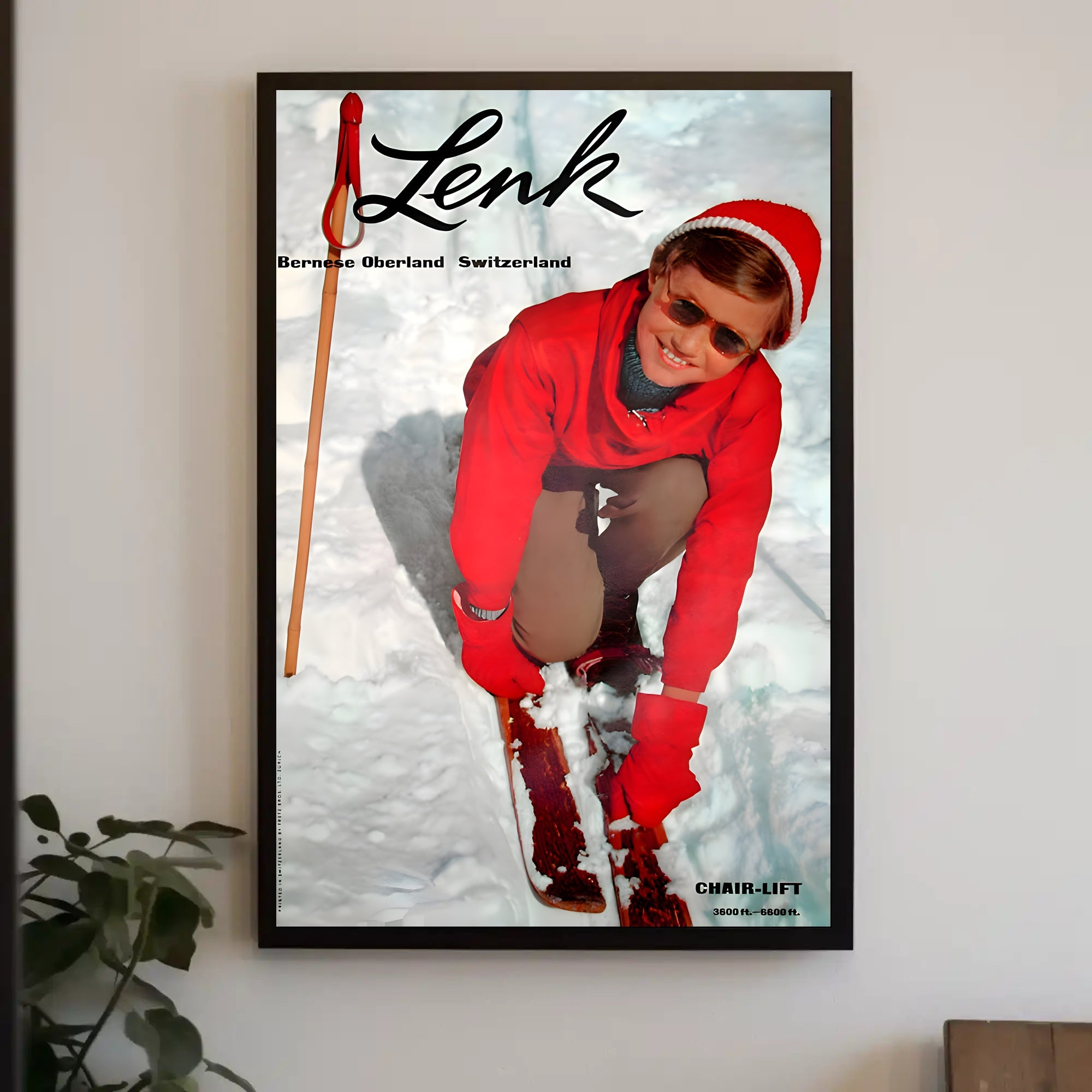 Vintage Skiing Adventure in Bernese Oberland Travel Poster PosterGoat