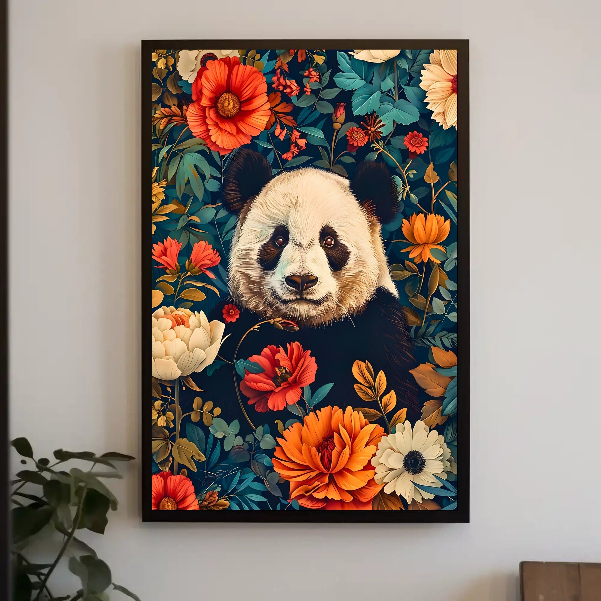 Panda in Bloom: Artistic Harmony Animal Poster