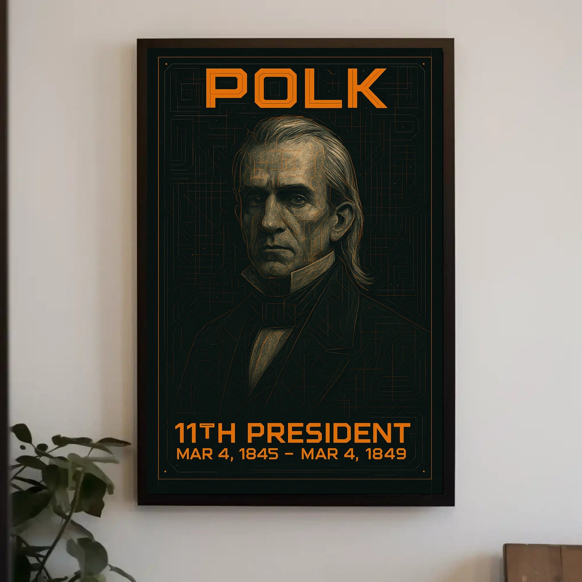 James K. Polk 11th President of the United States Techno Schematic Poster