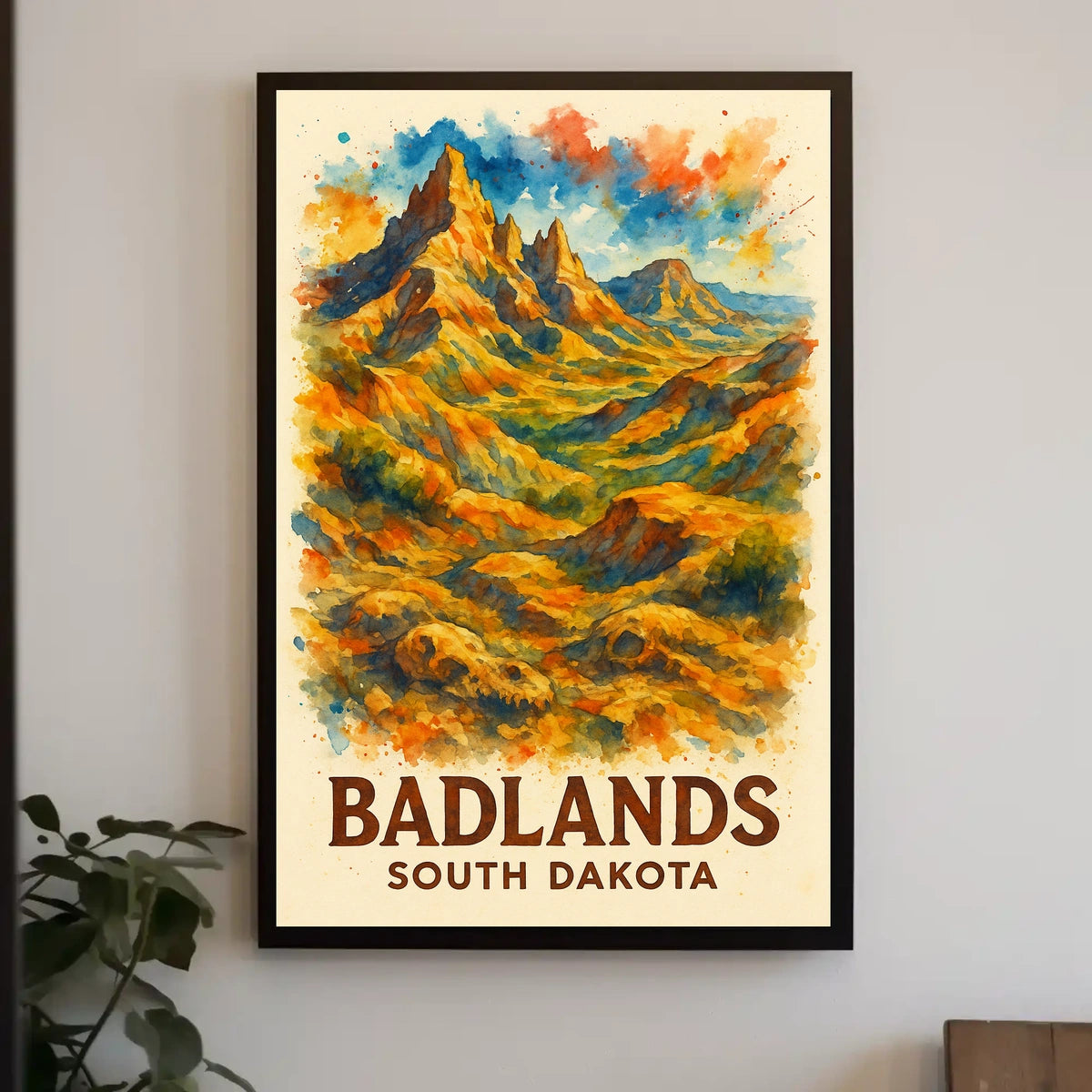 Badlands Watercolor Vintage Travel Poster Art Print