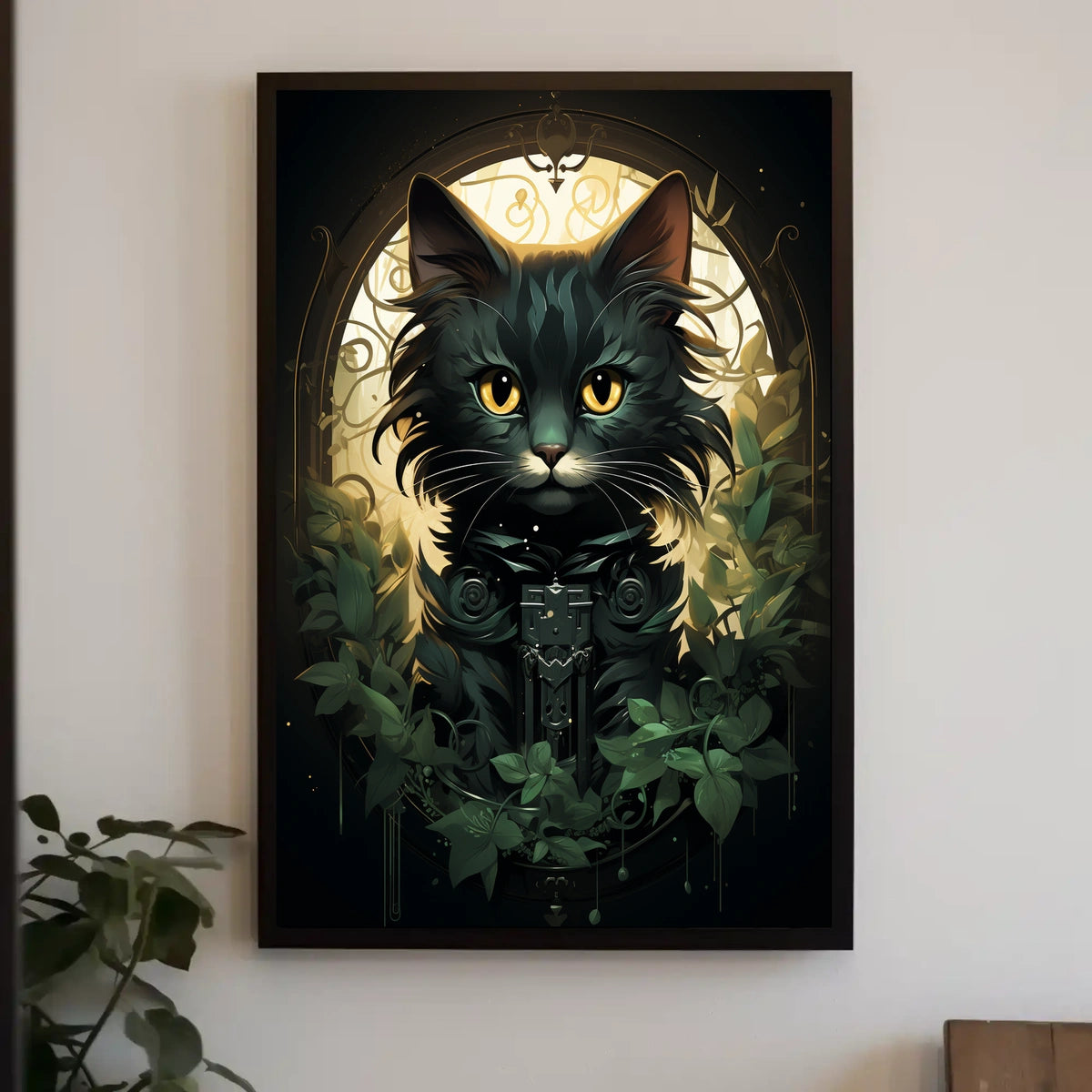 Mystical Black Cat Art Nouveau Poster Enchantment