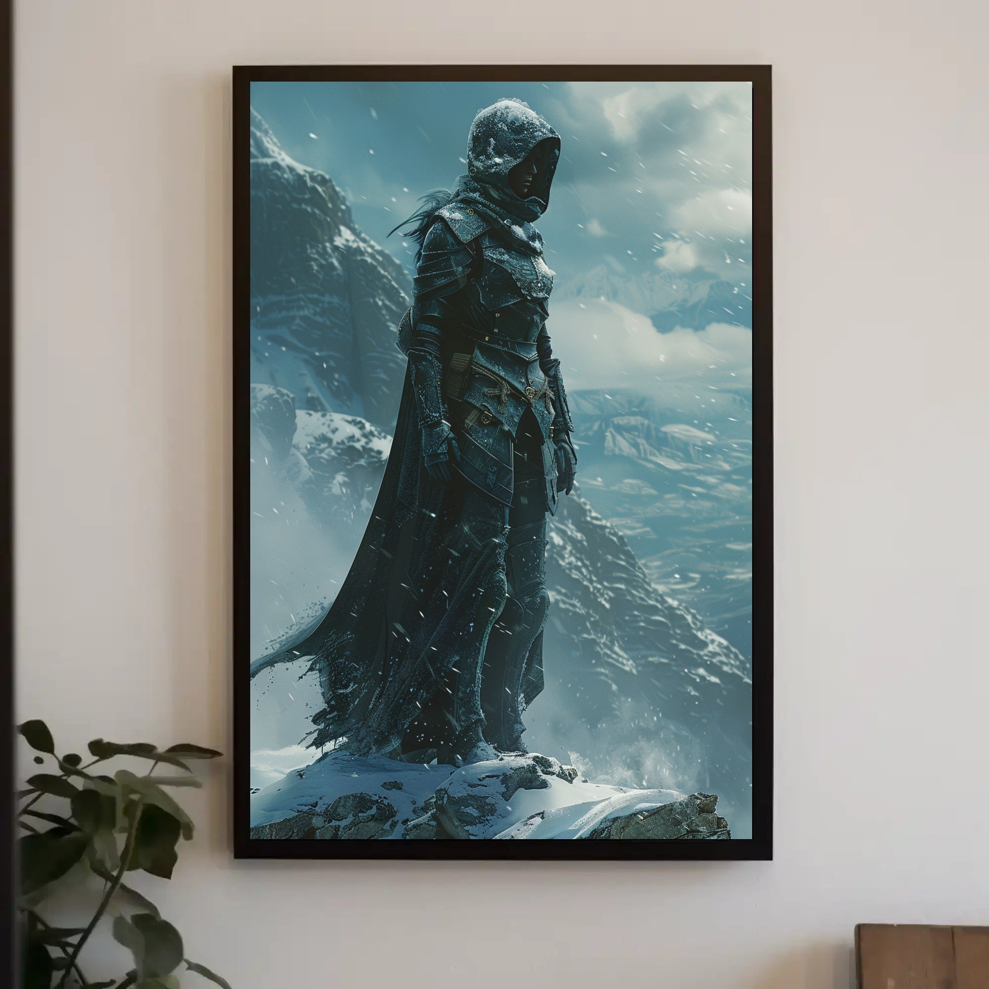 Lone Warrior on Snowy Mountain: Fantasy or Mythology Poster PosterGoat