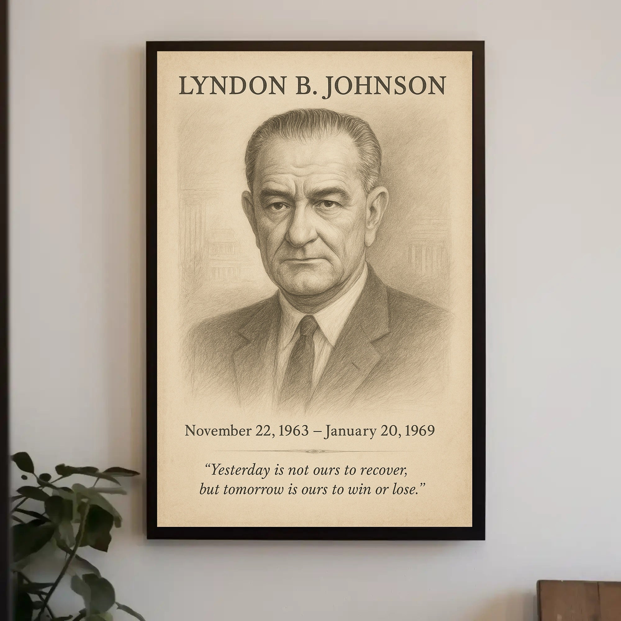 Lyndon B Johnson President Sketch Poster Art Print for Home Decor PosterGoat