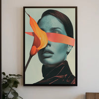 Surreal Blue Portrait with Orange Calla Lily Art Poster PosterGoat