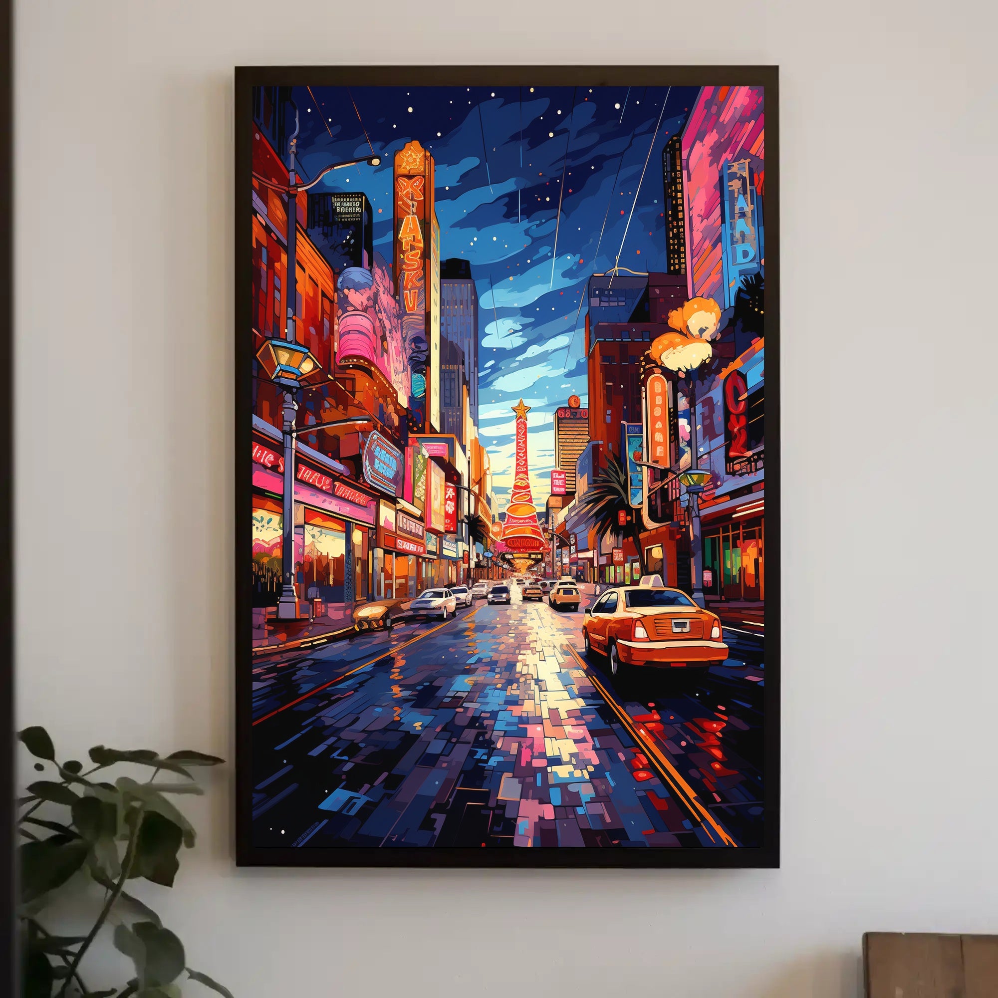 Vibrant Neon Nightlife Urban Cityscape Artistic Poster