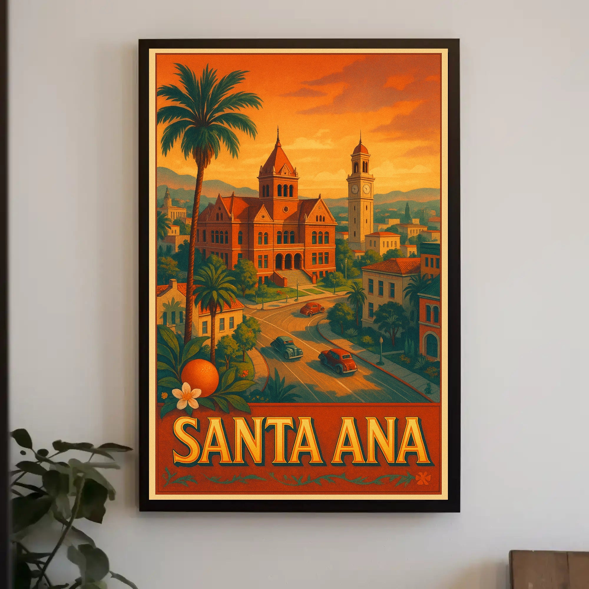 Santa Ana Mid-Century Cityscape Vintage Travel Poster