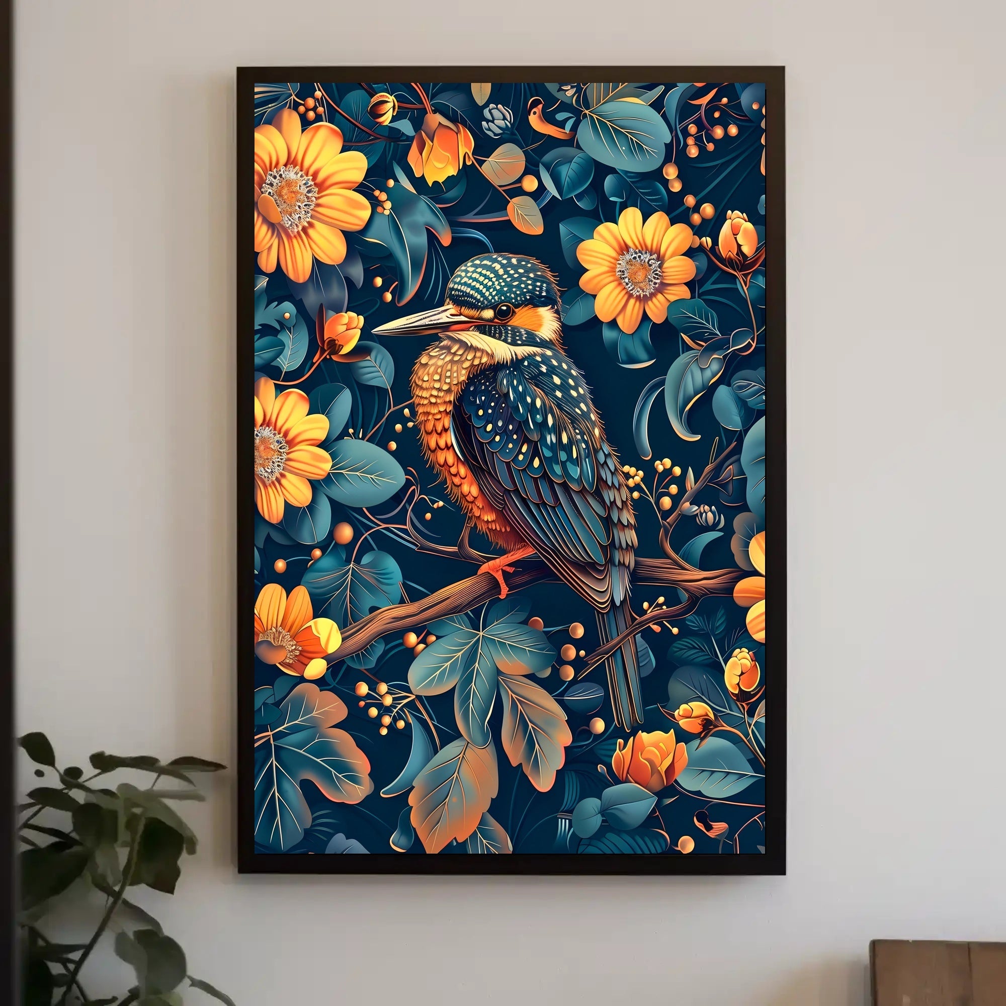 Vibrant Kingfisher Floral Paradise Poster