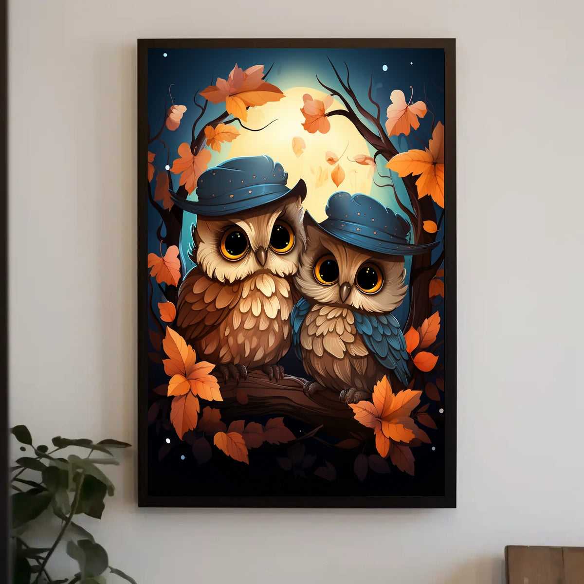 Whimsical Owls Autumn Moonlight Wall Art Poster