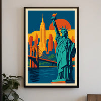 New York City Poster Retro Travel Skyline Wall Art