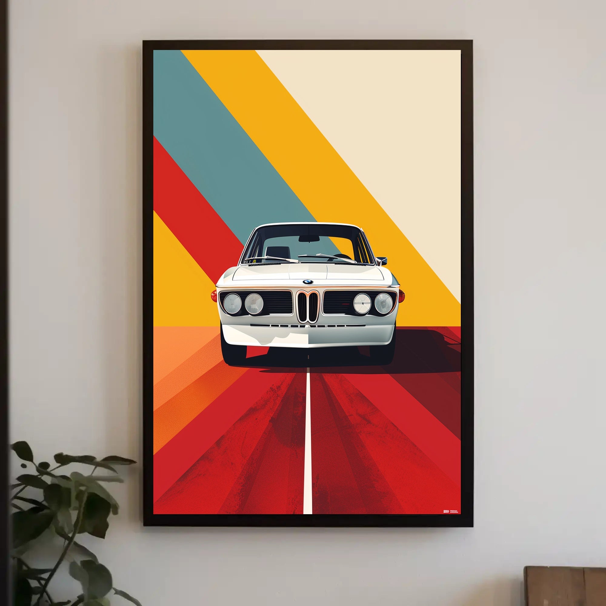 Classic White Car Adventure Vibrant Abstract or Artistic Poster PosterGoat