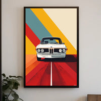 Classic White Car Adventure Vibrant Abstract or Artistic Poster PosterGoat