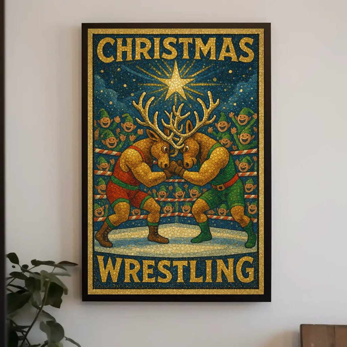 Christmas Wrestling Reindeer: A Whimsical Sports Poster