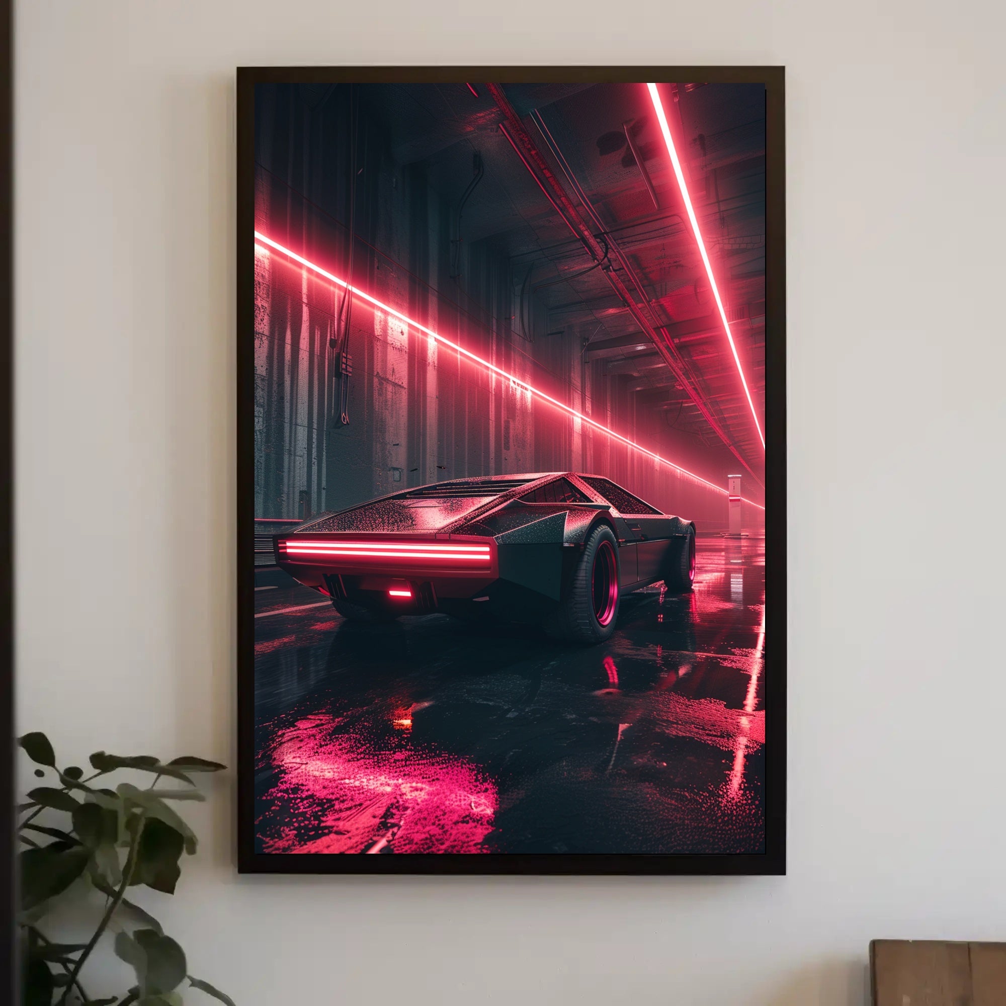 Futuristic Cyberpunk Car Poster: Neon Tunnel Vision PosterGoat