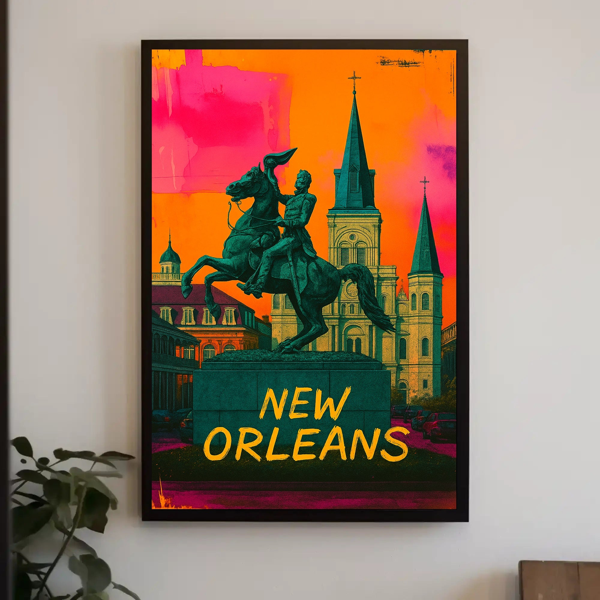 Vibrant Equestrian Statue New Orleans Urban Cityscape Poster