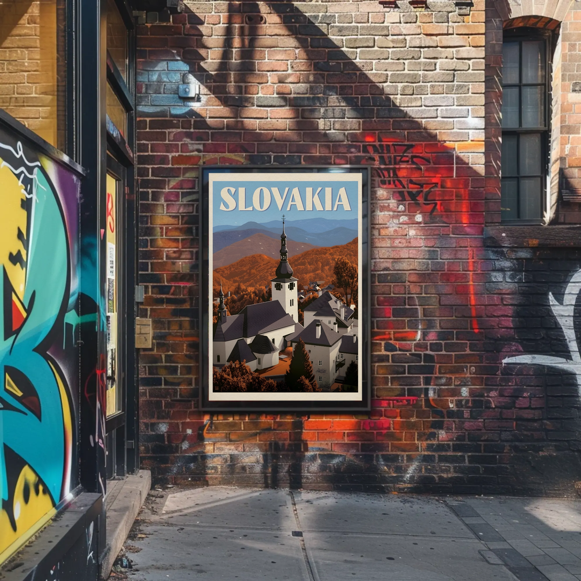 Charming Slovakia Village Scenery in Vintage Travel Poster