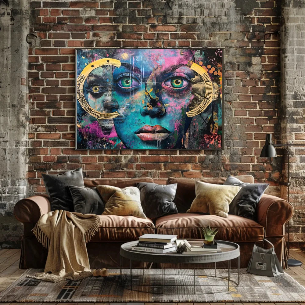 Surreal Vibrant Collage Poster with Colorful Eyes