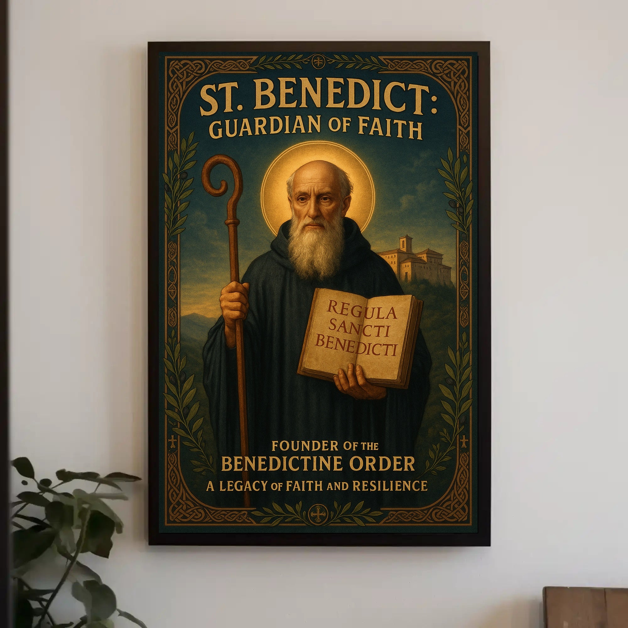 St Benedict Religious Poster Vintage Wall Art